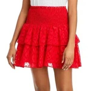 Milly Red Ruffled Romantic Feminine Leopard Lace Women's Mini Skirt 2 XS NWT